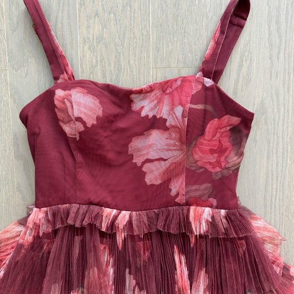 Hutch Burgundy Floral Tiered Maxi Dress, hemmed to midi length - Picture 6 of 12